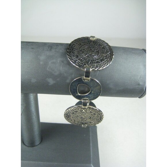 Vintage Sterling Silver Aztec Mayan Calendar Link Bracelet 925 Modern Mexico - Picture 10 of 11
